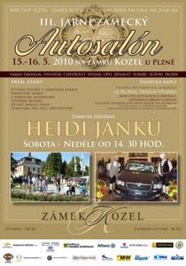 III. Jarní zámecký autosalon 15.-16.5.2010 + ' ' + <p> </span></span></p>
<p><span style="font-size: small;"><span style="font-family: Calibri;">– <strong><span style="color: red;">víkend 15. – 16. 5. 2010 v areálu zámku Kozel</span></strong><span style="color: red;">.</span></span></span> <span style="font-family: Calibri; font-size: small;"><br> </span></p>
<p>Těšíme se na setkání s Vámi v krásných prostorách zámeckého parku, kde si můžete prohlédnout všechny naše nové modely.</span></p>
<p> </p>
<p>Pro dětičky máme připravené malé subarácké překvapení.</span></p> 